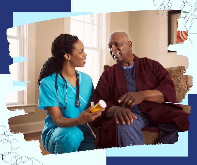 ALC Home Health nurse helping man with prescription in DuPage County ALC Home Health nurse helping man with prescription in DuPage County